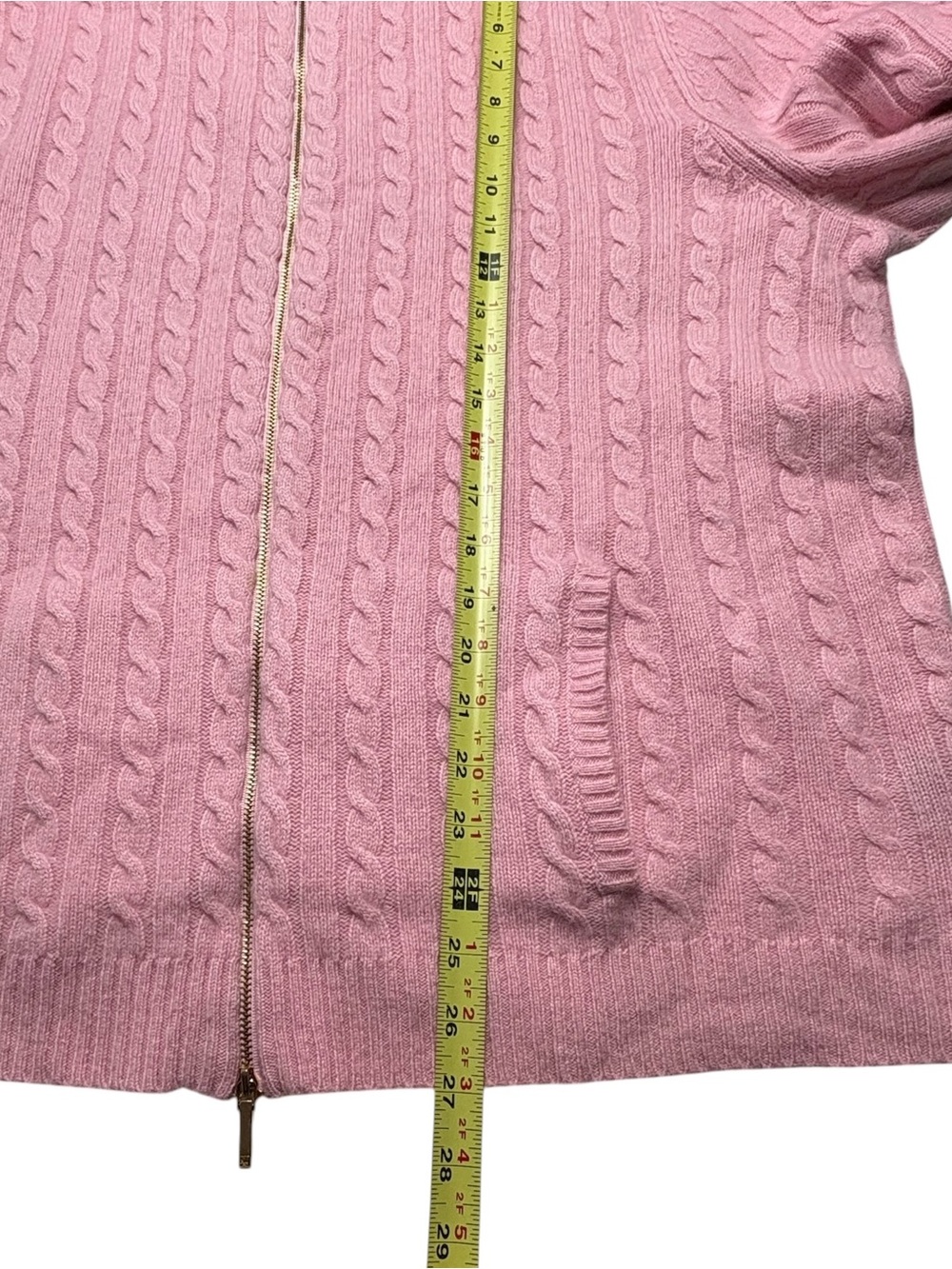 Lauren Ralph Lauren Cashmere Cable Knit Full Zip Sweater Cardigan Pink 3X FLAWS - Picture 7 of 10